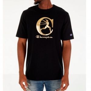 Champion Men's Metallic Running Man T-Shirt - Black/Gold sz Large
